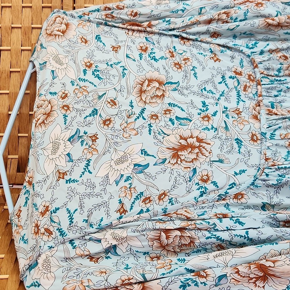 Temofon, Bohemian Teal, Blue, Brown, Floral  Fall, Spring Longsleeve Dress Sz XL - Picture 8 of 10